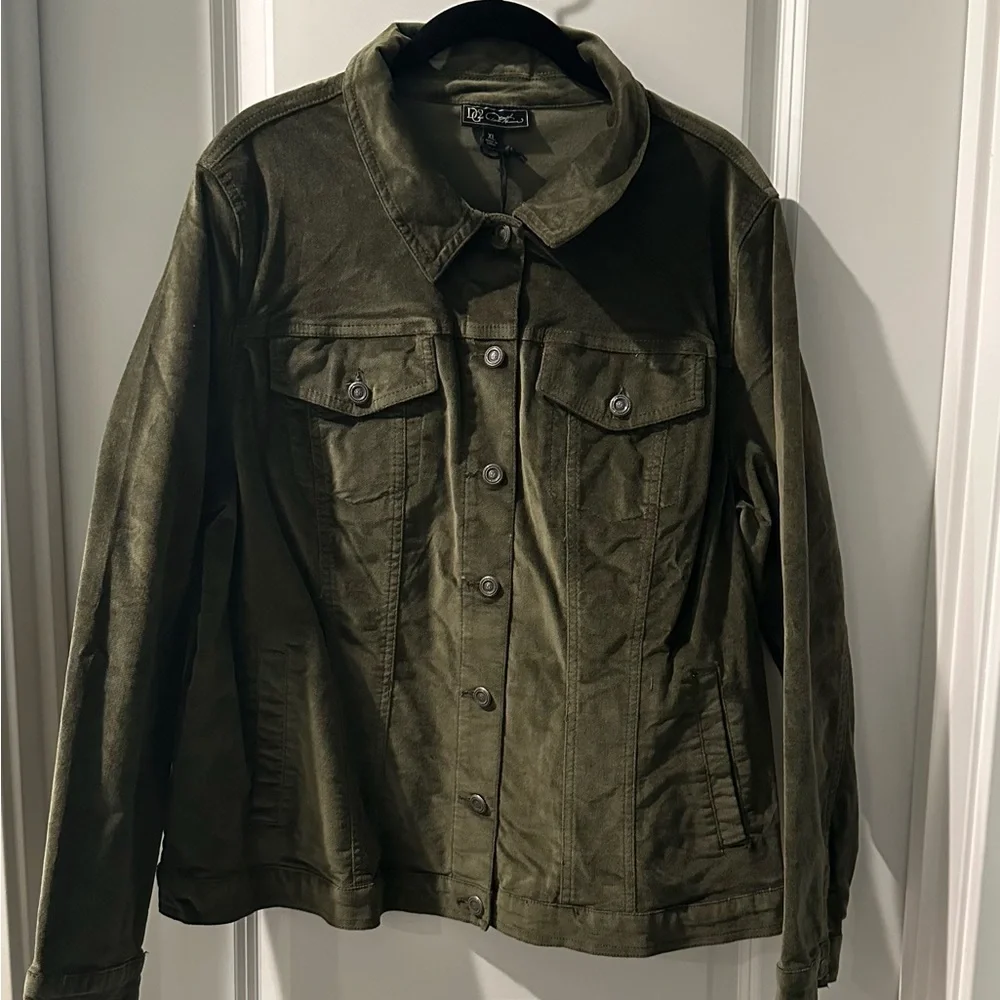 DG2 by Diane Gilman Stretch Corduroy Button-Front Jacket Olive XL - Picture 4 of 4